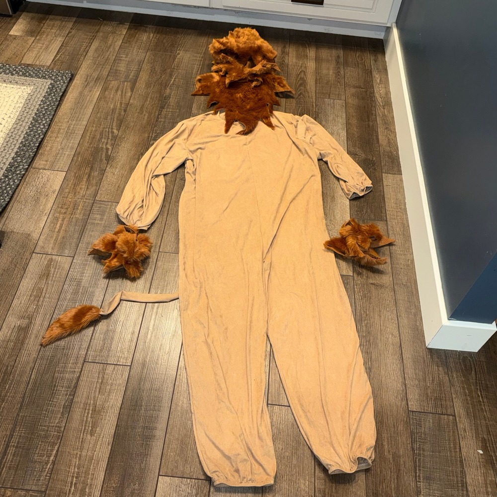 Charades Adult Lion Costume Set Tan Faux Fur Mane Jumpsuit Large 88065V USA Made